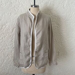 CP Shades 100% Linen Open Blazer Jacket in Tan Oatmeal Women's XS, Lagenlook
